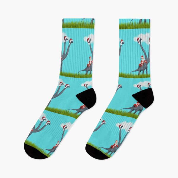 Item preview, Dinosaur Christmas with Santa Claus 6 (in blue) | 3-necked dinosaur | Merry Xmas designed and sold by CosmicStory.