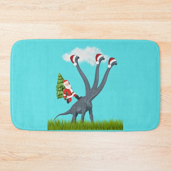 Item preview, Dinosaur Christmas with Santa Claus 8 (in blue) | 3-necked dinosaur | Merry Xmas designed and sold by CosmicStory.