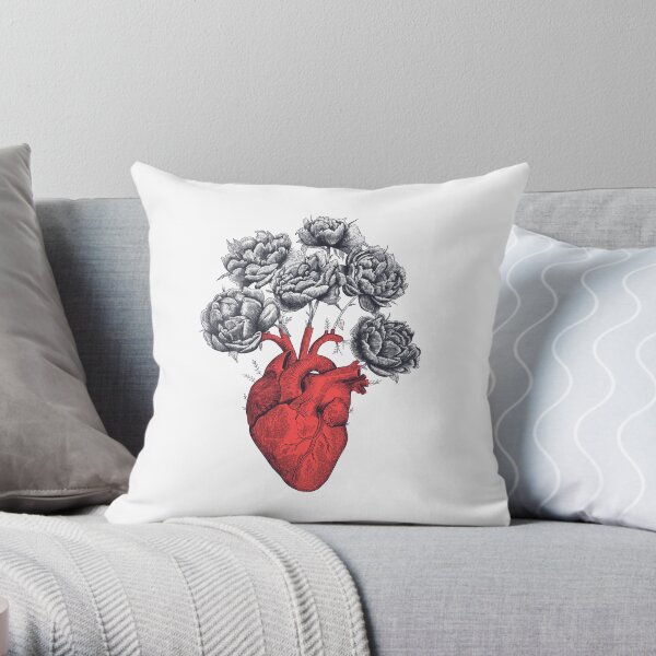 Heart with peonies Throw Pillow