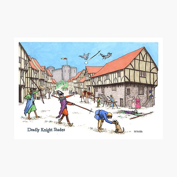 Vista previa del artículo con la obra «Deadly Knight Shades - Póster de humor medieval», diseñado y vendido por MNoblestudio.