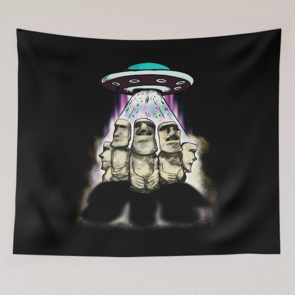 Item preview, Alien invasion conspiracy UFO Moai statue Easter Island flying saucer design designed and sold by Shoppy  Vista.