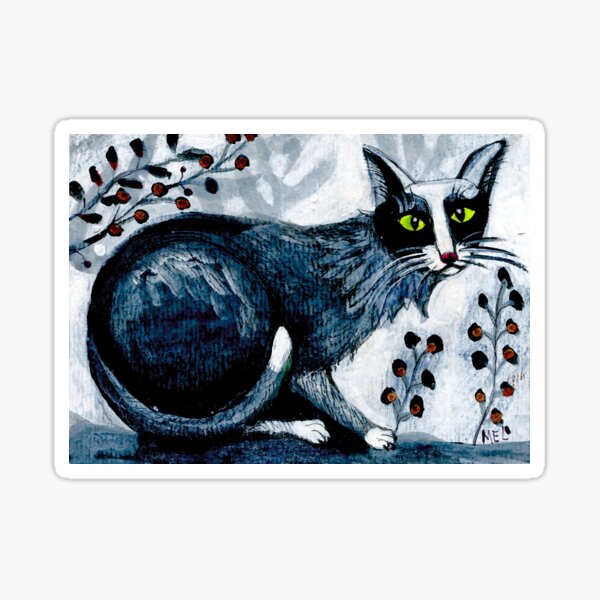 Tuxedo cat, black cat, pet portrait, cute pets, cat art Sticker