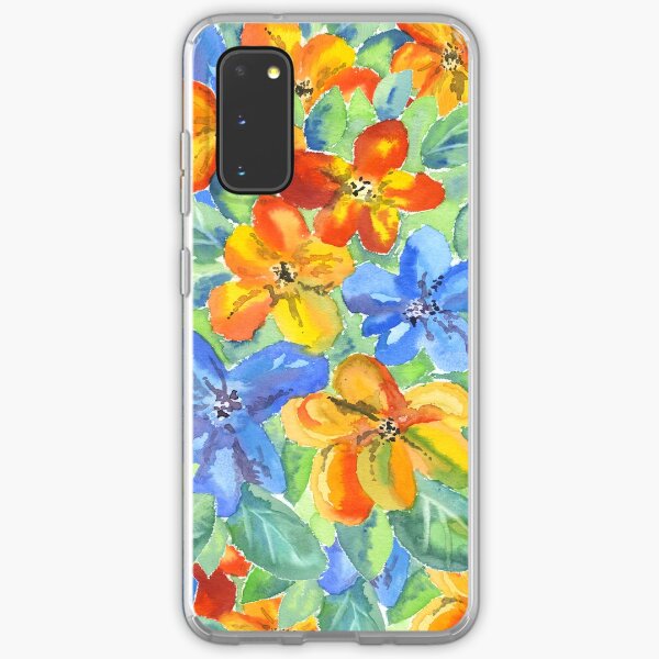 Watercolor Hand-Painted Orange Blue Tropical Flowers Samsung Galaxy Soft Case