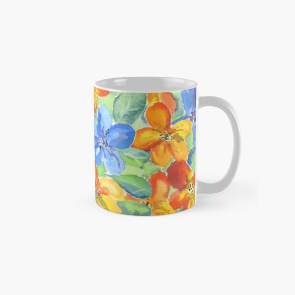 Watercolor Hand-Painted Orange Blue Tropical Flowers Classic Mug