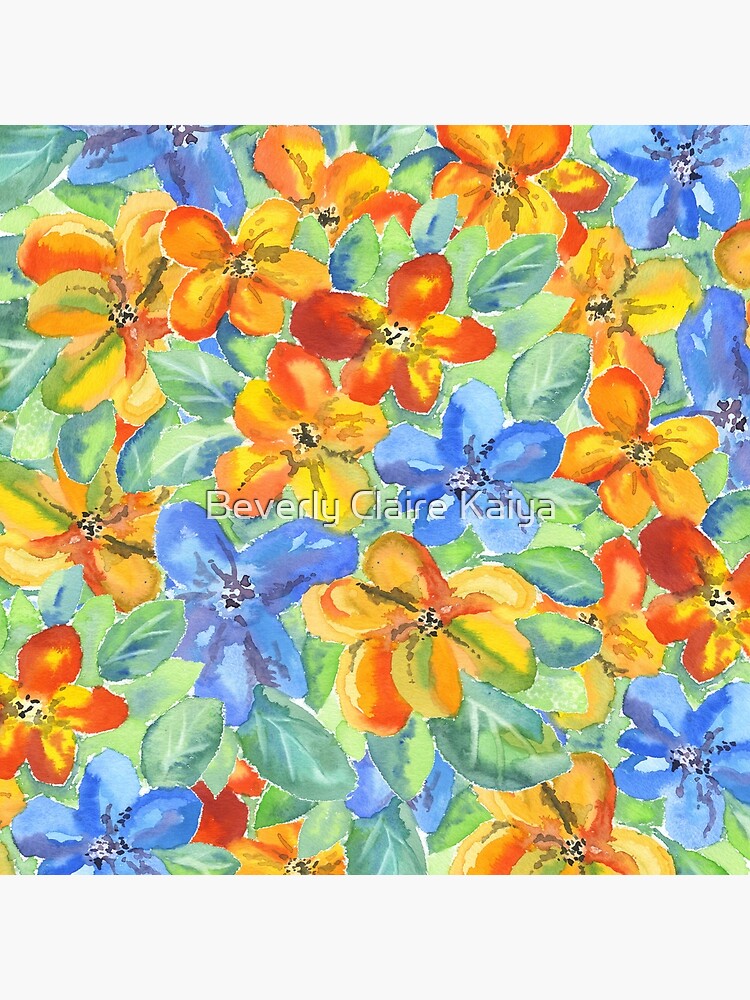 Watercolor Hand-Painted Orange Blue Tropical Flowers by beverlyclaire