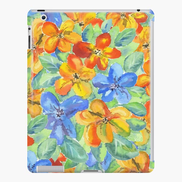 Watercolor Hand-Painted Orange Blue Tropical Flowers iPad Snap Case