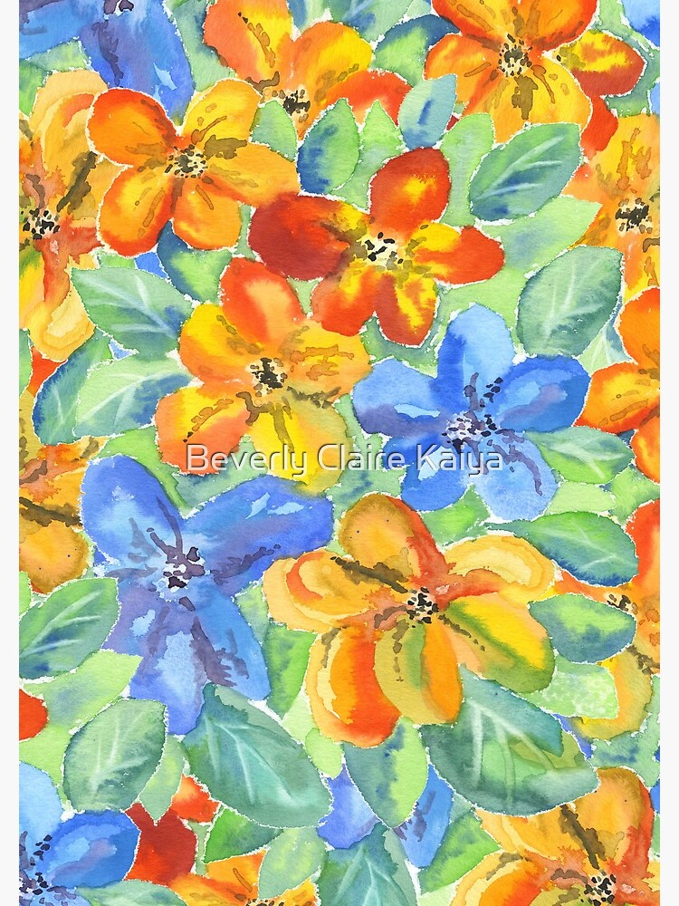 Watercolor Hand-Painted Orange Blue Tropical Flowers by beverlyclaire