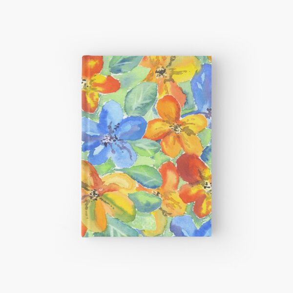Watercolor Hand-Painted Orange Blue Tropical Flowers Hardcover Journal