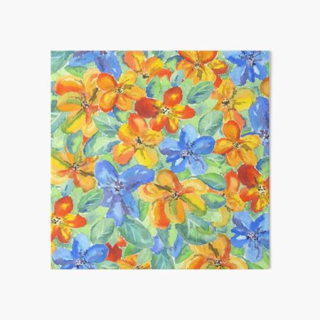 Watercolor Hand-Painted Orange Blue Tropical Flowers Art Board Print