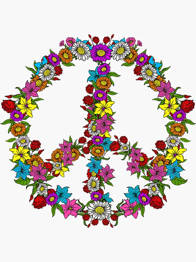 "Vintage Flower Peace Sign Hippie Spring Flowers Peace Symbol" Sticker