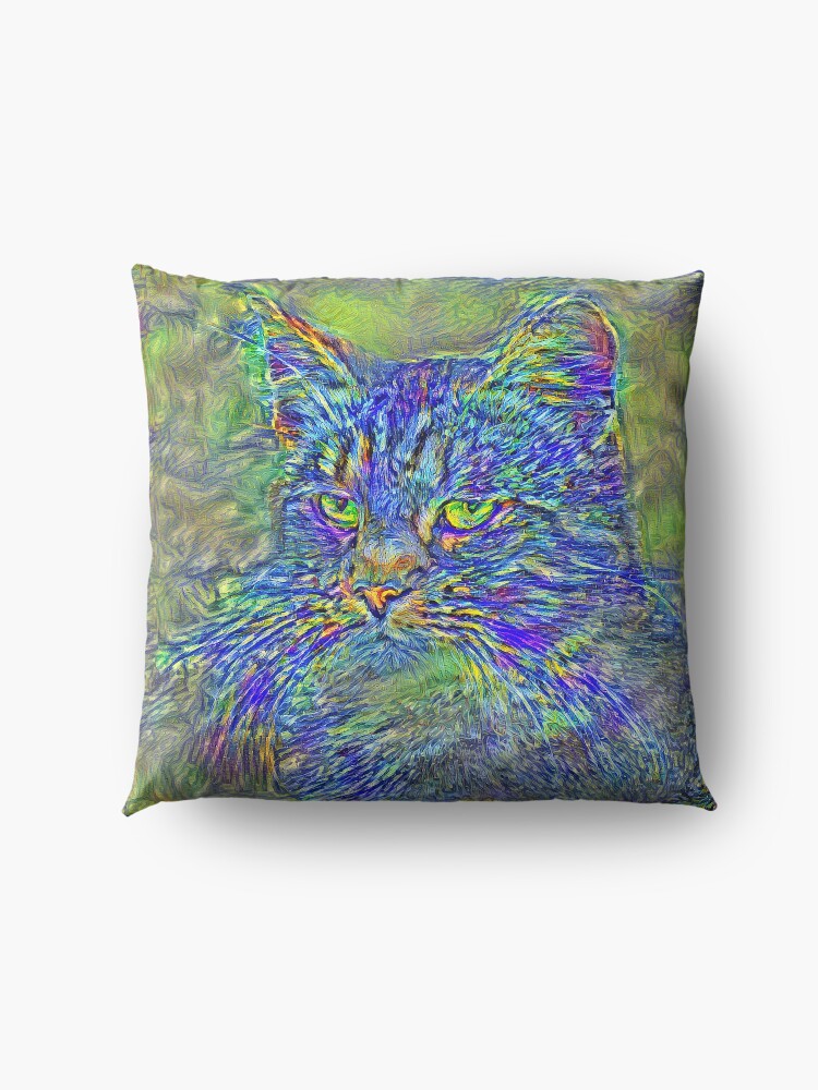 Alternate view of Artificial neural style Post-Impressionism cat Floor Pillow