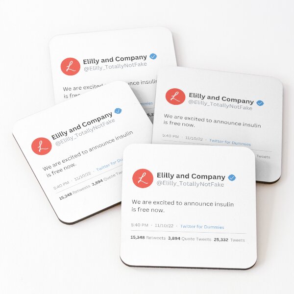 Item preview, Eli Lilly Insulin is Free Now Fake Tweet Parody (detailed) designed and sold by MillennialMemer.