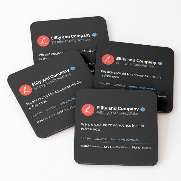 Item preview, Eli Lilly Insulin is Free Now Fake Tweet Parody (detailed, dark) designed and sold by MillennialMemer.