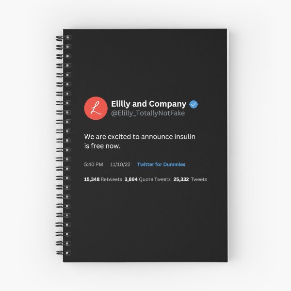 Item preview, Eli Lilly Insulin is Free Now Fake Tweet Parody (detailed, dark) designed and sold by MillennialMemer.