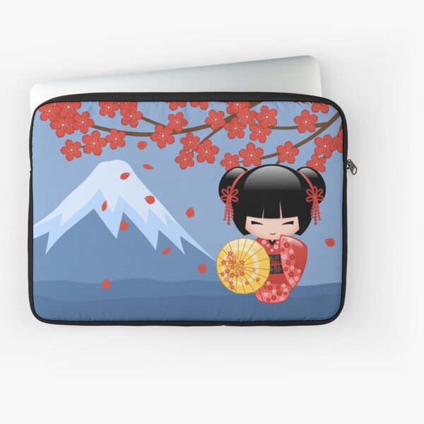 Japanese Red Sakura Kokeshi Doll Laptop Sleeve