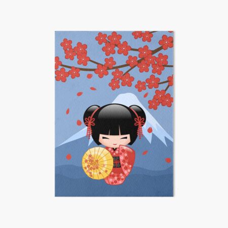 Japanese Red Sakura Kokeshi Doll Art Board Print