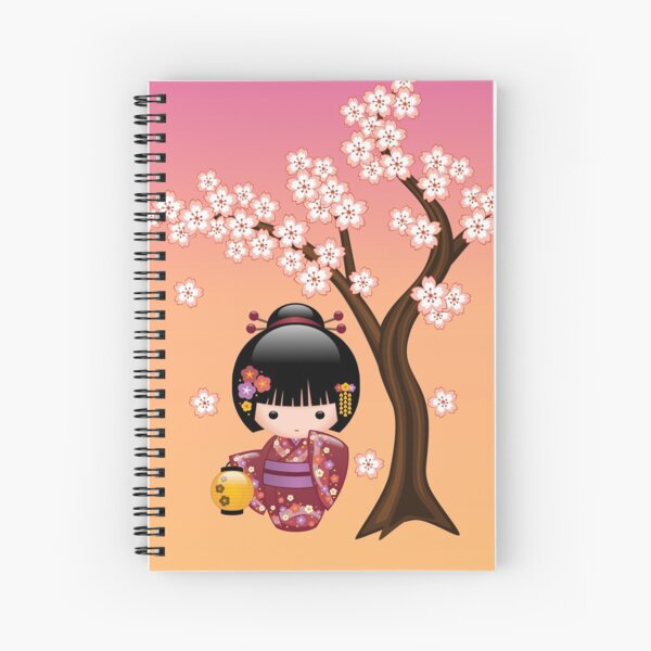 Japanese Sakura Kokeshi Doll Spiral Notebook
