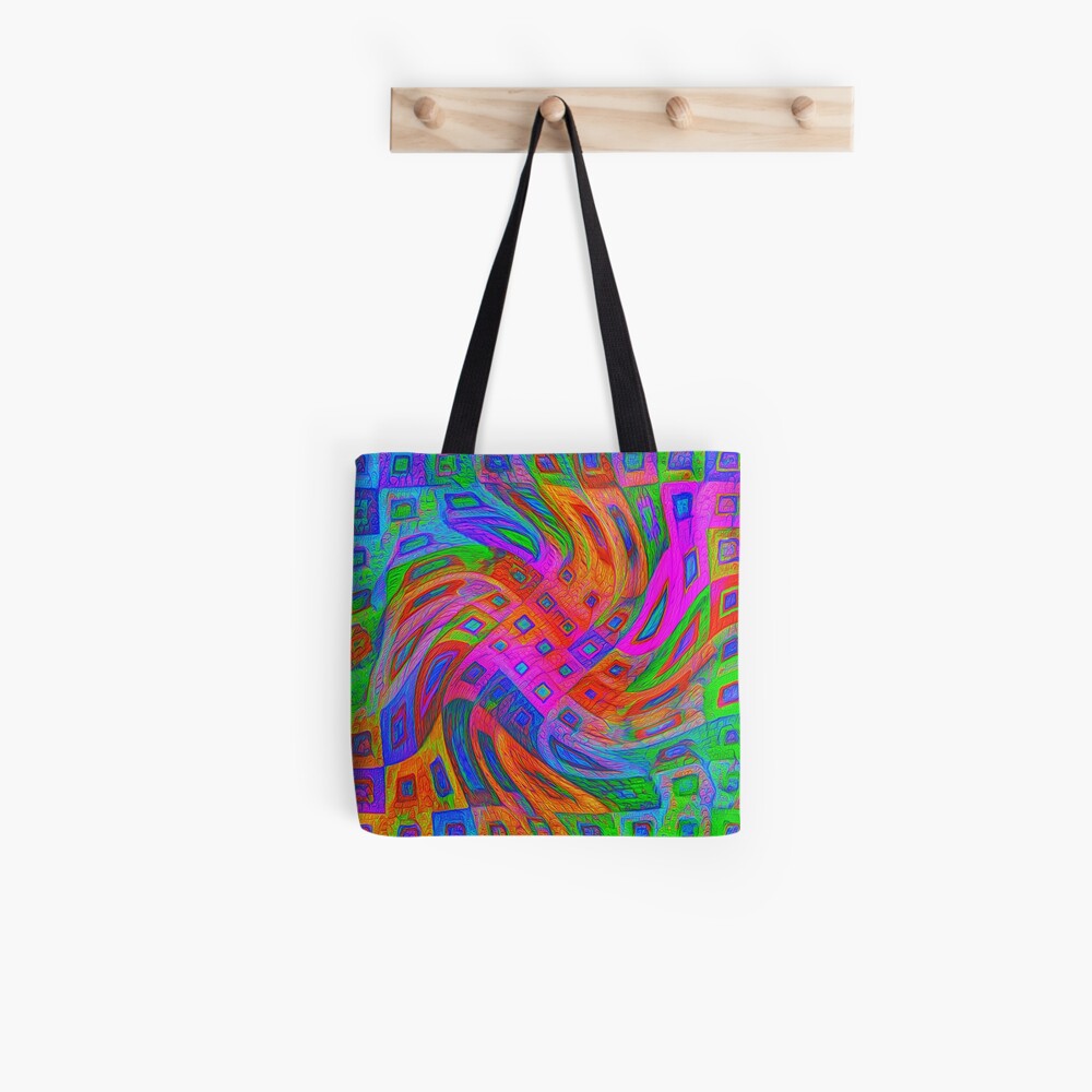 A blue and white striped tie on a white bed Tote Bag