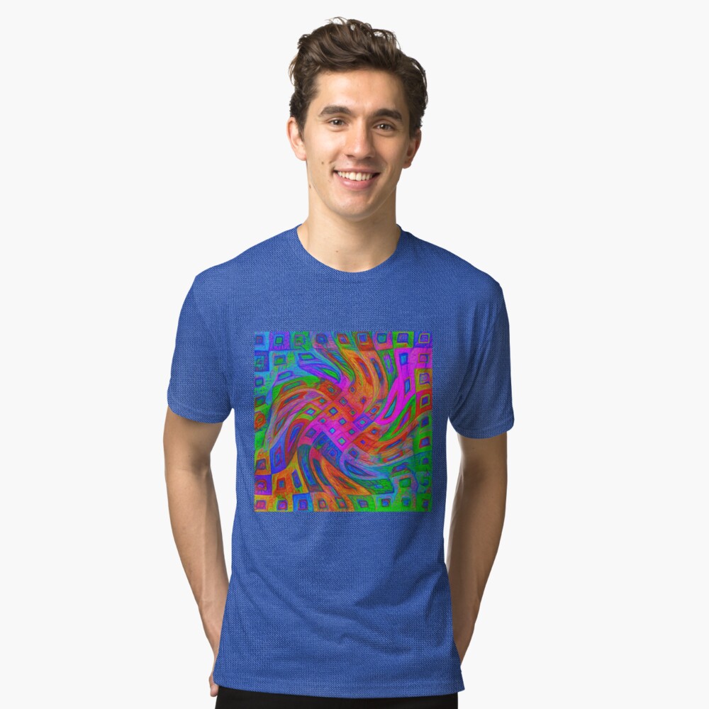 A blue and white striped tie on a white bed Tri-blend T-Shirt