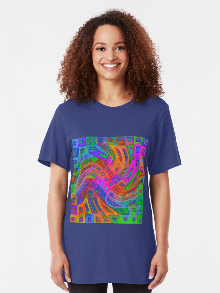 Alternate view of A blue and white striped tie on a white bed Slim Fit T-Shirt