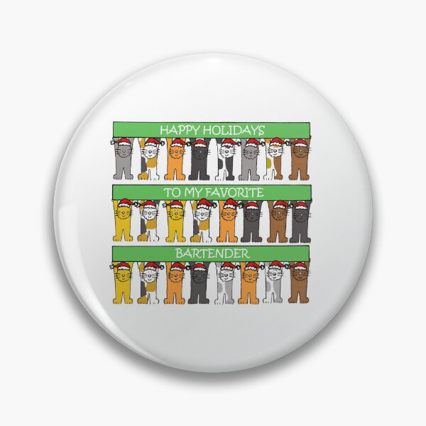 Item preview, Happy Holidays Bartender Cartoon Cats Holding Banners designed and sold by KateTaylor.
