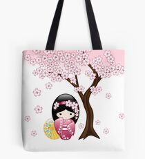 Japanese Spring Kokeshi Doll Tote Bag