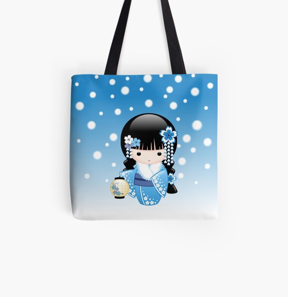 Japanese Winter Kokeshi Doll All Over Print Tote Bag