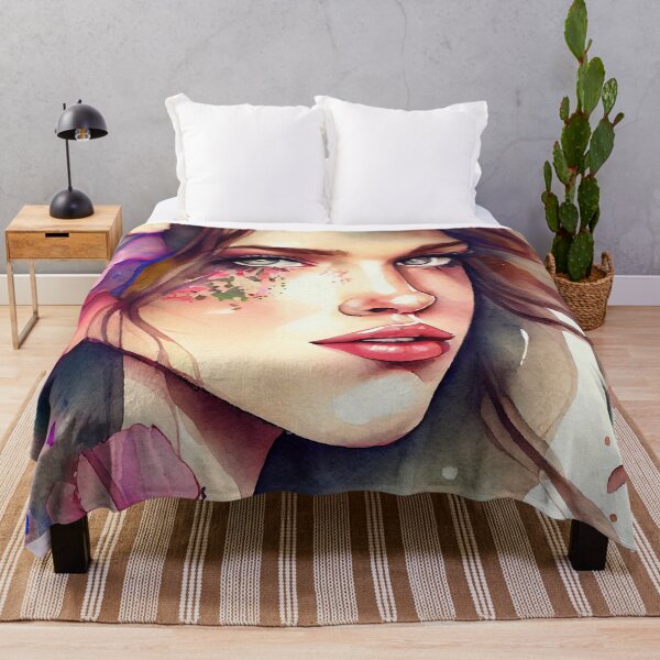 Item preview, Watercolor floral portrait of a girl designed and sold by Dicoart.