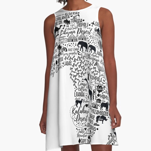 Typography poster. Africa map. A-Line Dress