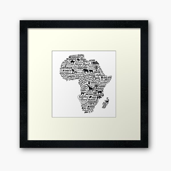 Affiche de typographie. Carte de l'Afrique. Impression encadrée