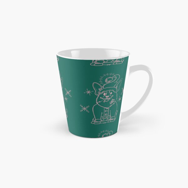 Retro Vintage Pink on white Santa claus Corgi Line Art on Emerald Green Tall Mug