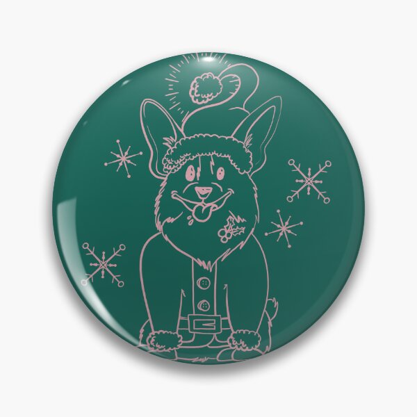 Item preview, Retro Vintage Pink en blanco Santa claus Corgi Line Art en Emerald Green designed and sold by Heather van der Dys.