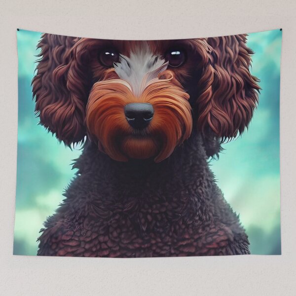 Item preview, Cockapoo Dog Portrait on Blue designed and sold by blackdogshop.