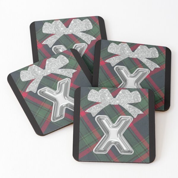 Item preview, Glorious Red and Green Plaid with Glittering Bow and Puff Initial-X designed and sold by SunMoonBeyond.