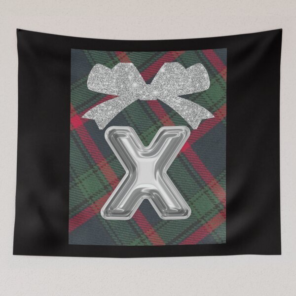 Item preview, Glorious Red and Green Plaid with Glittering Bow and Puff Initial-X designed and sold by SunMoonBeyond.
