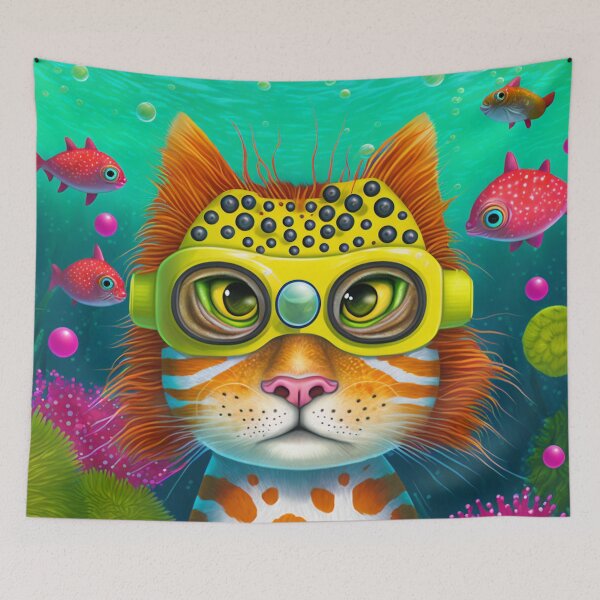 Item preview, Adventurous Cat Swimming Under the Sea designed and sold by harborhouse55.