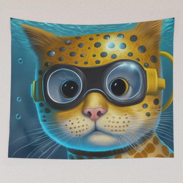 Item preview, Adventurous Cat Swimming Under the Sea designed and sold by harborhouse55.