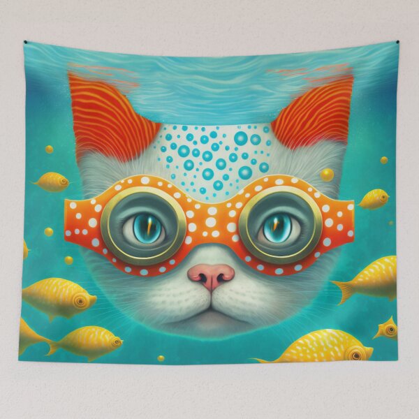 Item preview, Adventurous Cat Swimming Under the Sea 3 designed and sold by harborhouse55.