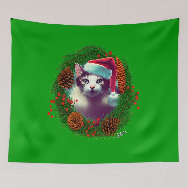 Item preview, Cat in Christmas wreath designed and sold by extraordinar-ia.