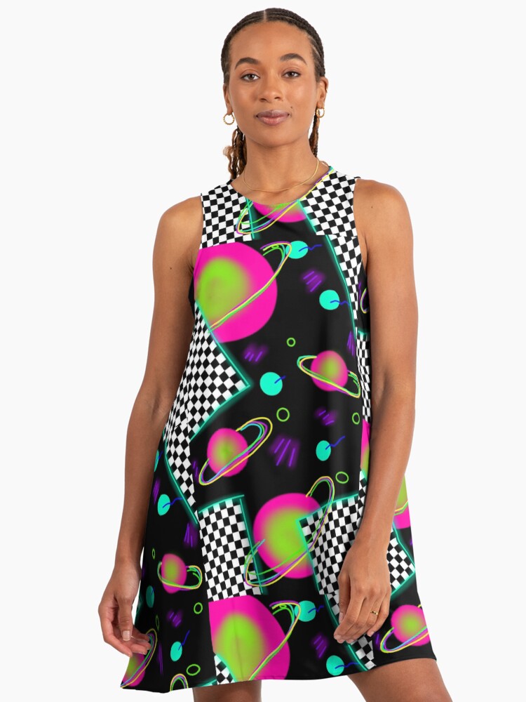 trippy neon 80's space party - planets and space globs A-Line Dress trippy neon 80's space party - planets and space globs A-Line Dress