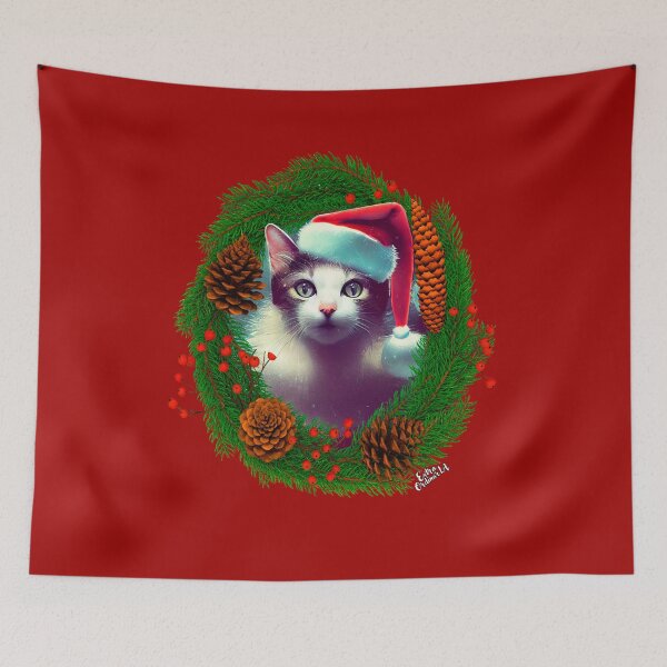 Item preview, Cat in Christmas wreath designed and sold by extraordinar-ia.