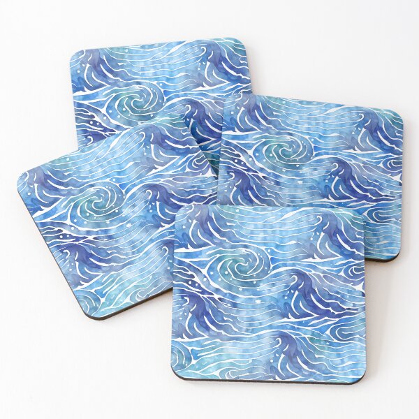 Item preview, Abstract Watercolor Waves Sea Ocean Blue and Aqua Colors Bathroom Design designed and sold by ClairesPatterns.