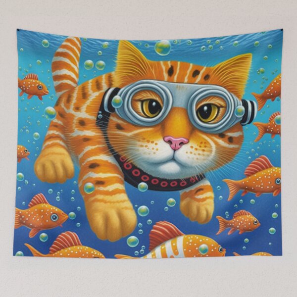 Item preview, Adventurous Cat Swimming Under the Sea 5 designed and sold by harborhouse55.
