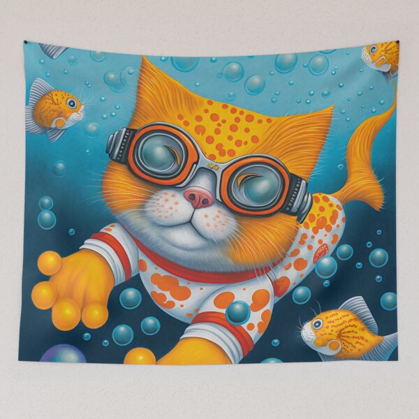 Item preview, Adventurous Cat Swimming Under the Sea 6 designed and sold by harborhouse55.