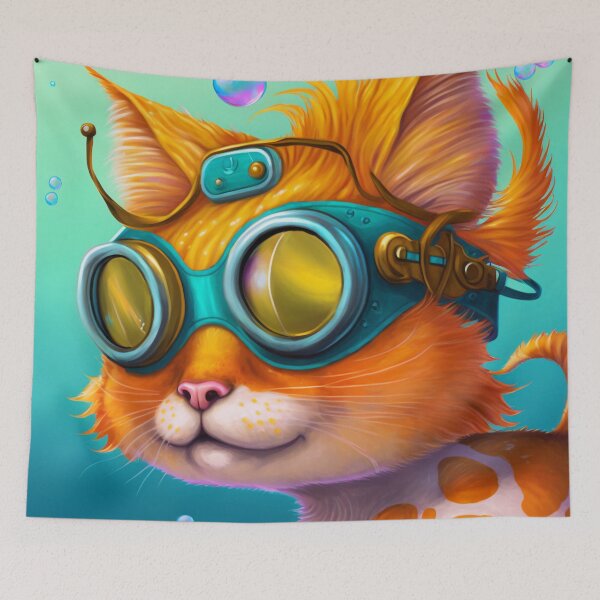 Item preview, Adventurous Cat Swimming Under the Sea 7 designed and sold by harborhouse55.
