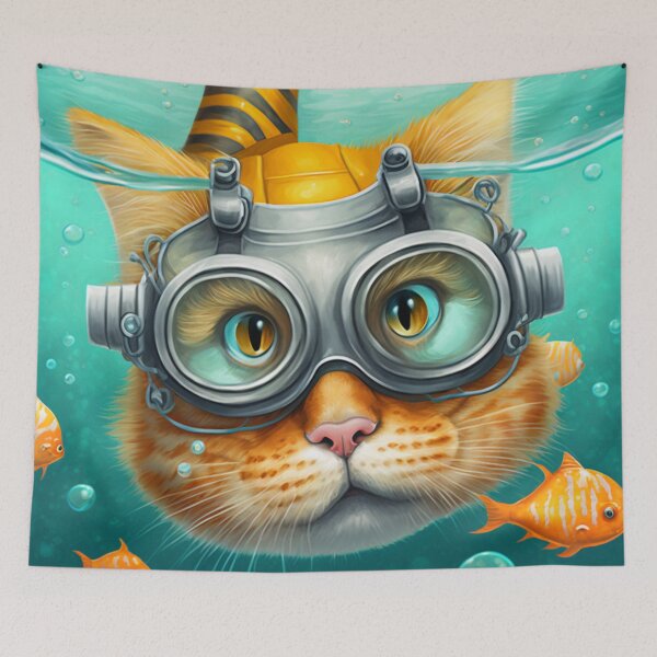 Item preview, Adventurous Cat Swimming Under the Sea 8 designed and sold by harborhouse55.
