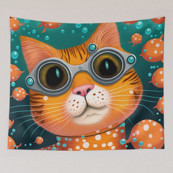 Item preview, Adventurous Cat Swimming Under the Sea 9 designed and sold by harborhouse55.