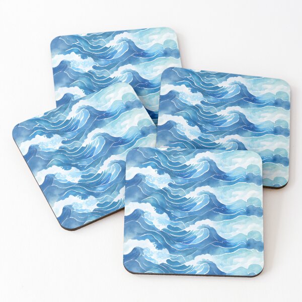 Item preview, Abstract Watercolor Waves Sea Ocean Light Blue and Aqua Colors Bathroom Design designed and sold by ClairesPatterns.
