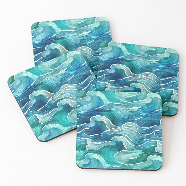 Item preview, Abstract Watercolor Waves Sea Ocean Blues, Greens and Aqua Colors Bathroom Design designed and sold by ClairesPatterns.