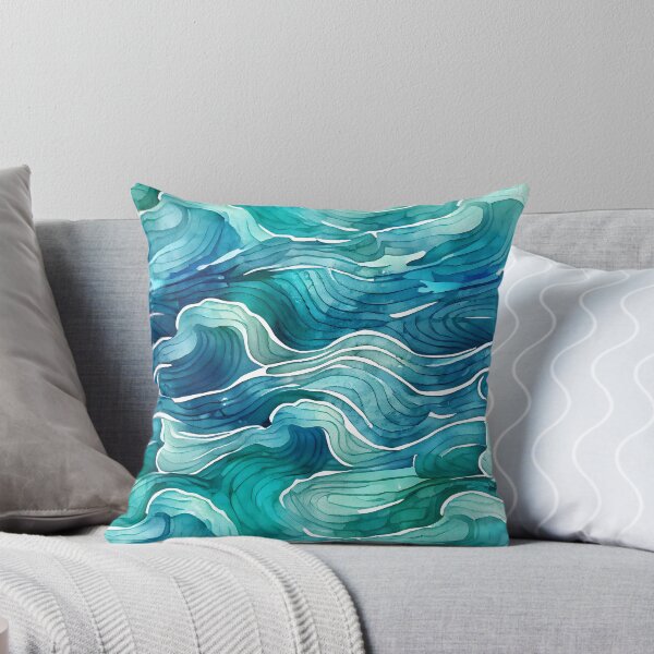Item preview, Abstract Watercolor Waves Sea Ocean Blues, Greens and Aqua Colors Bathroom Design designed and sold by ClairesPatterns.